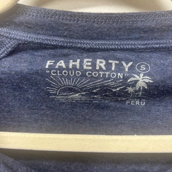 Faherty Cloud Cotton Long Sleeve Henley Shirt S Blue Peruvian Pima Cotton Blend - Picture 2 of 8